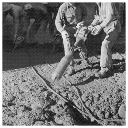 Vibrators Spreading Concrete at Shasta Dam December 1941 - Available at KNOWOL