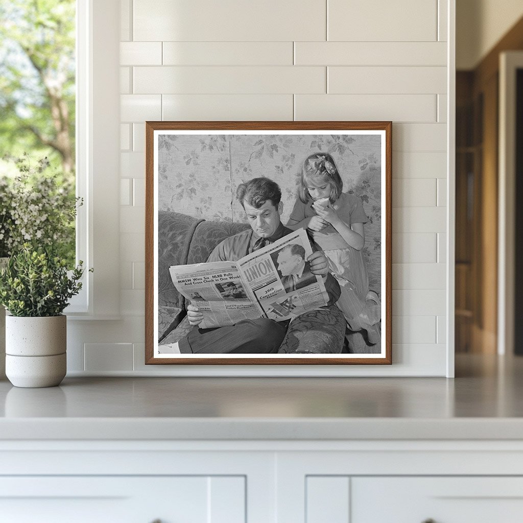 Victor Rauh Reading Newspaper with Child Butte Montana 1942 - Available at KNOWOL