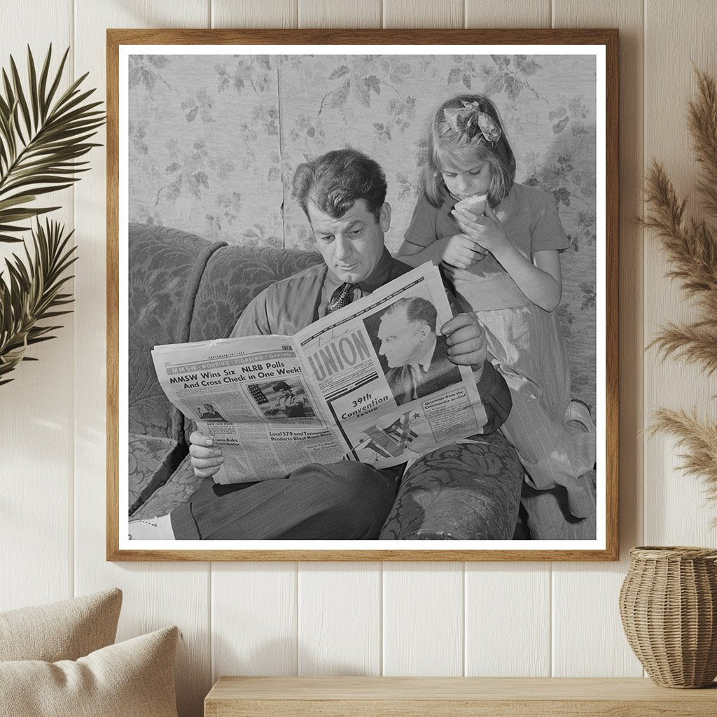 Victor Rauh Reading Newspaper with Child Butte Montana 1942 - Available at KNOWOL