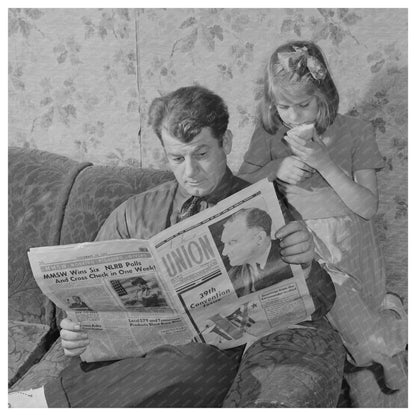 Victor Rauh Reading Newspaper with Child Butte Montana 1942 - Available at KNOWOL