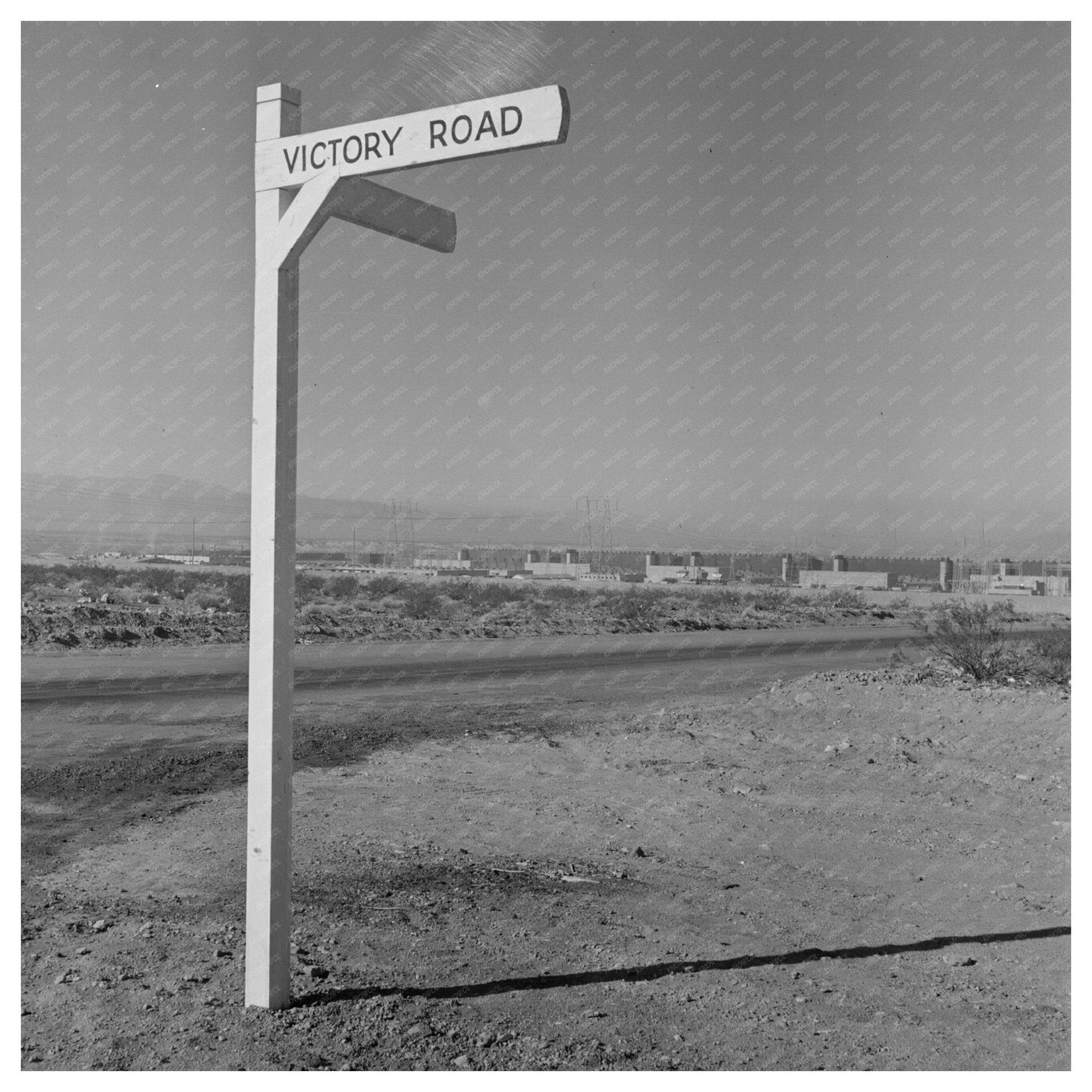 Victory Road Sign with Basic Magnesium Plant Las Vegas 1942 - Available at KNOWOL