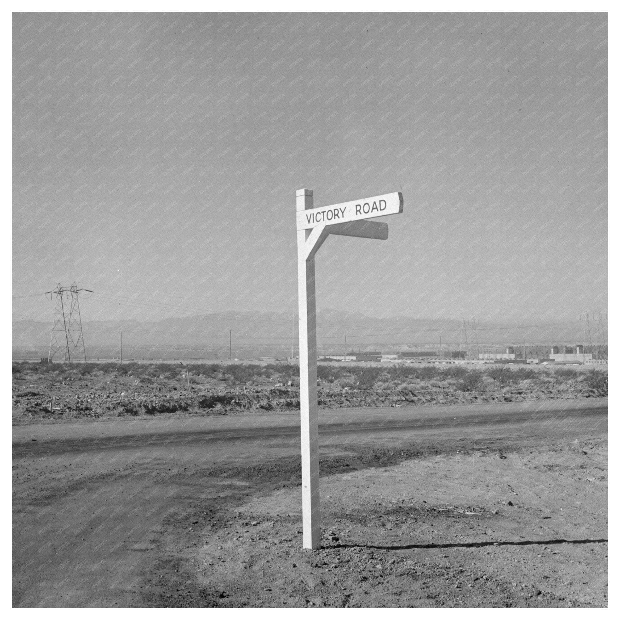 Victory Road Sign with Basic Magnesium Plant Las Vegas 1950s - Available at KNOWOL