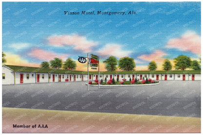 Vinson Motel Vintage Postcard Montgomery Alabama 1930 - 1945 - Available at KNOWOL