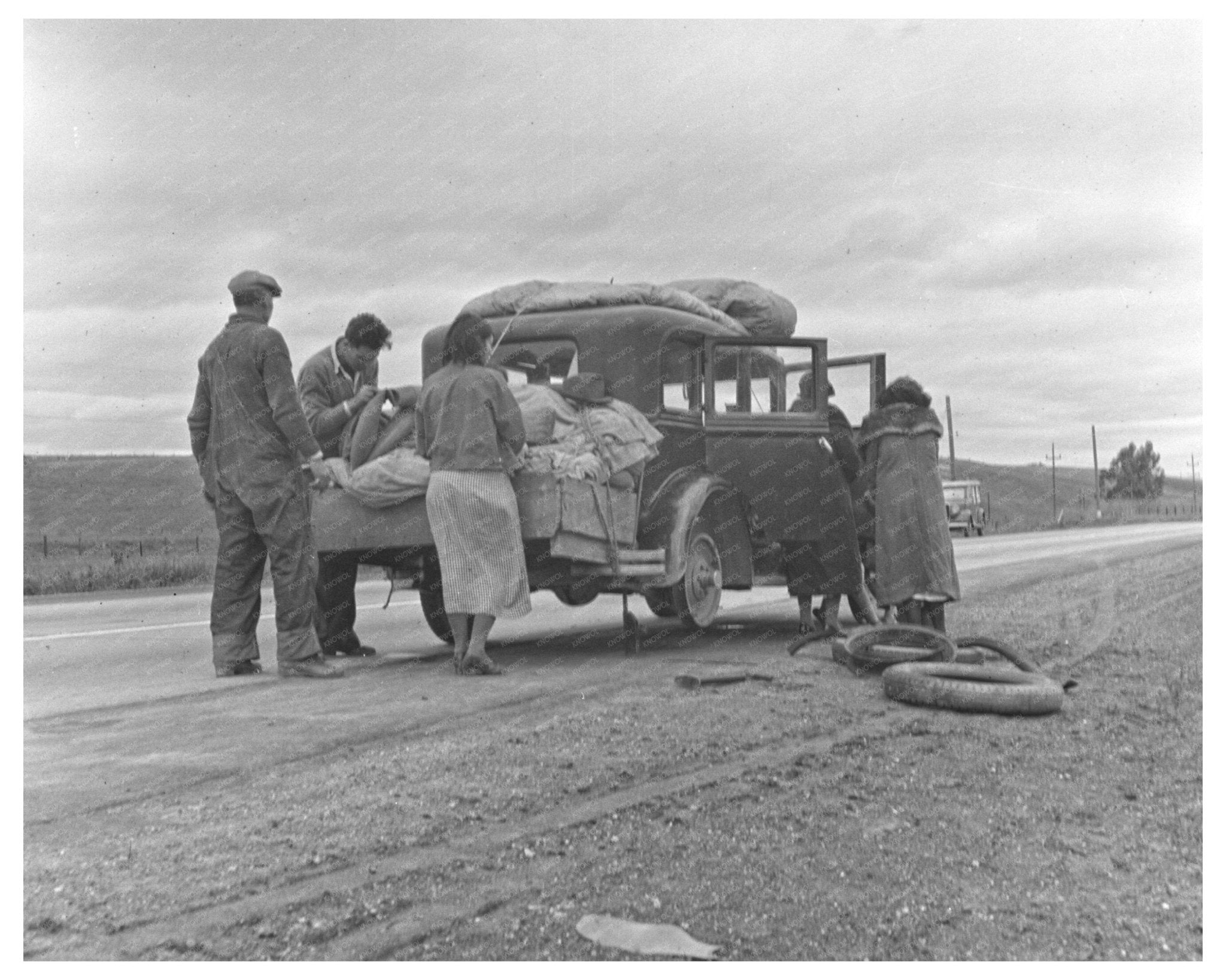 Vintage 1936 Photograph Mexican Family Tire Trouble California Road Migrant Laborers - Available at KNOWOL