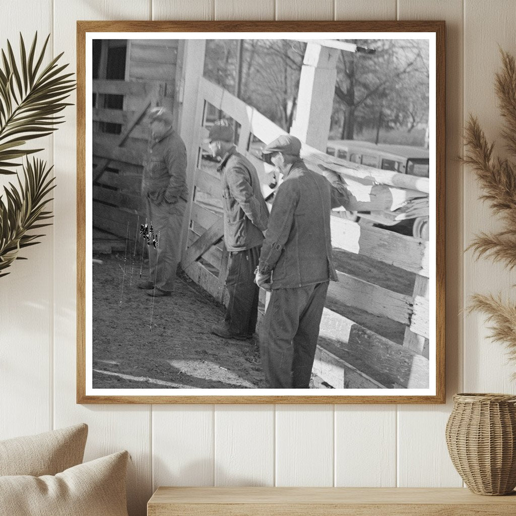 Vintage 1936 Photograph of Stockyard Attendants Herding Hogs - Available at KNOWOL