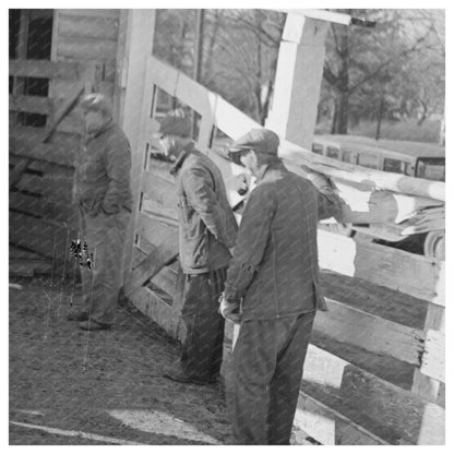 Vintage 1936 Photograph of Stockyard Attendants Herding Hogs - Available at KNOWOL