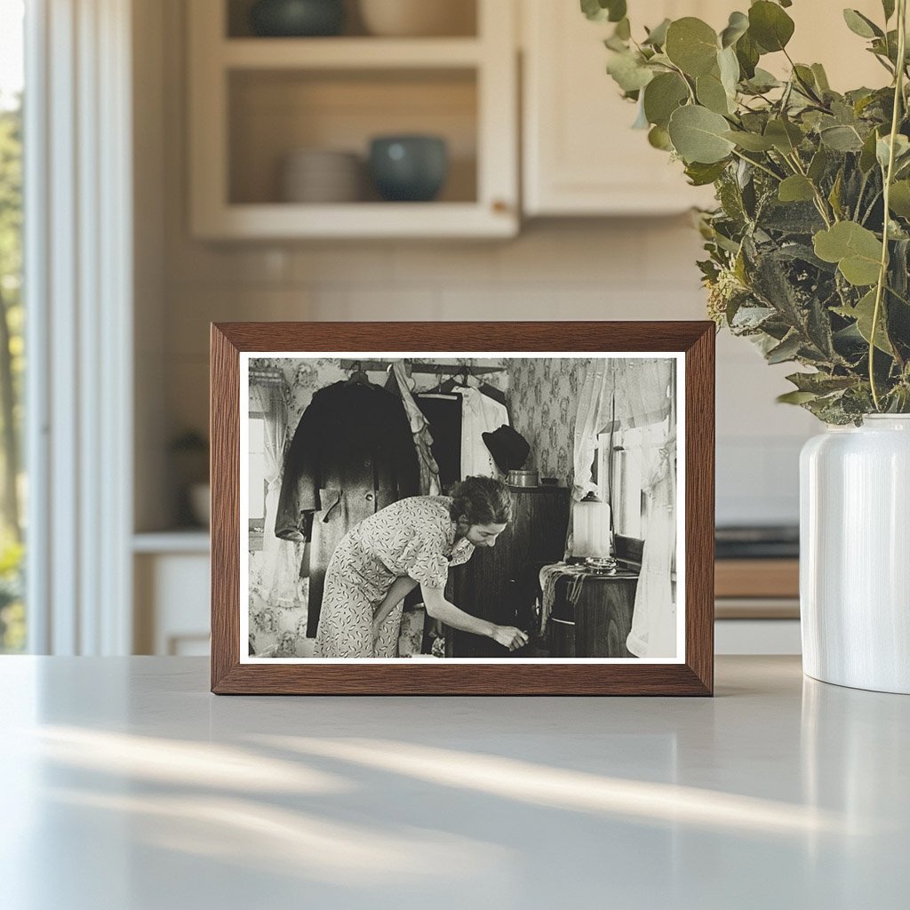 Vintage 1936 Photograph of Woman Winding Clock in Shack - Available at KNOWOL