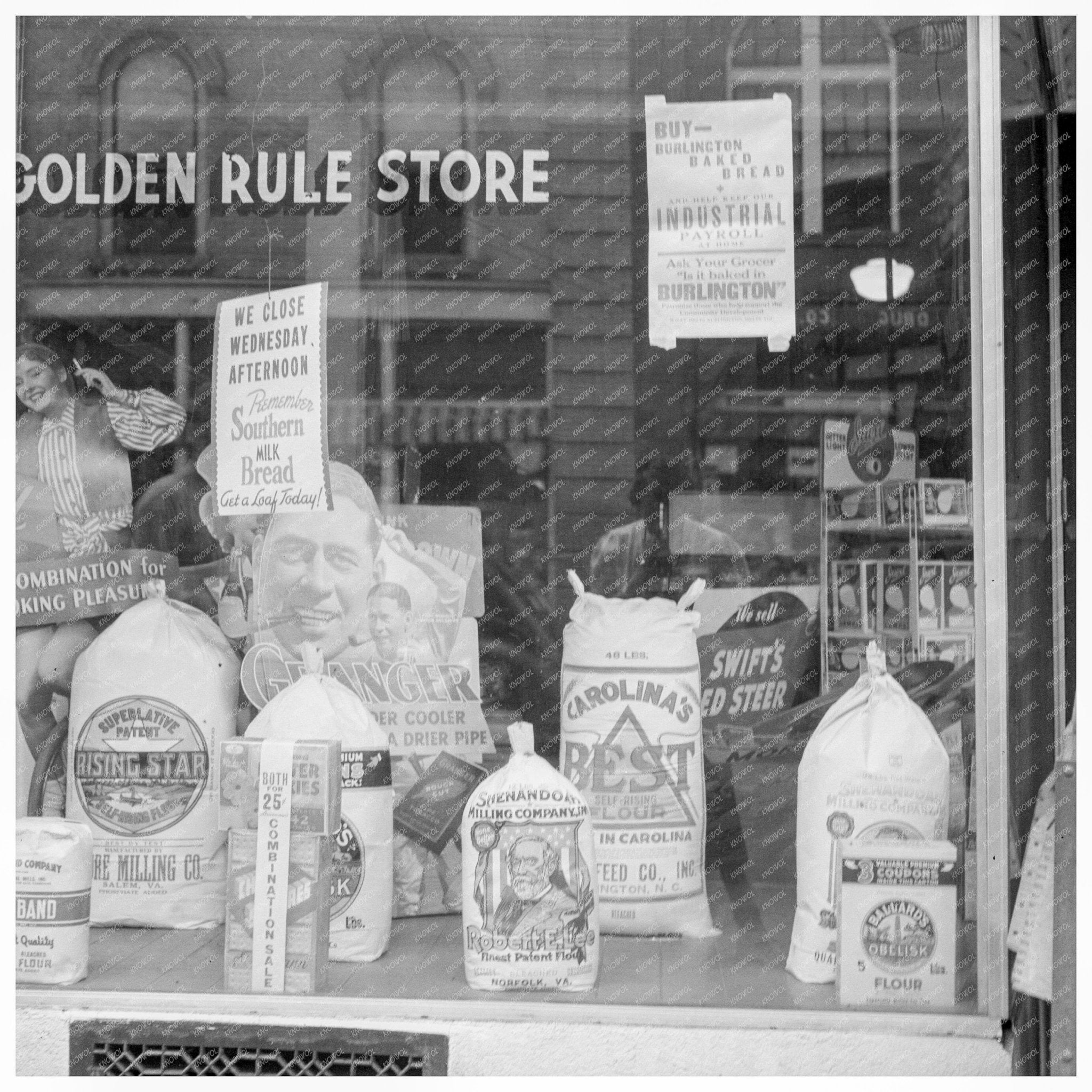 Vintage 1939 Photograph of Flour Sacks in Mebane Store - Available at KNOWOL