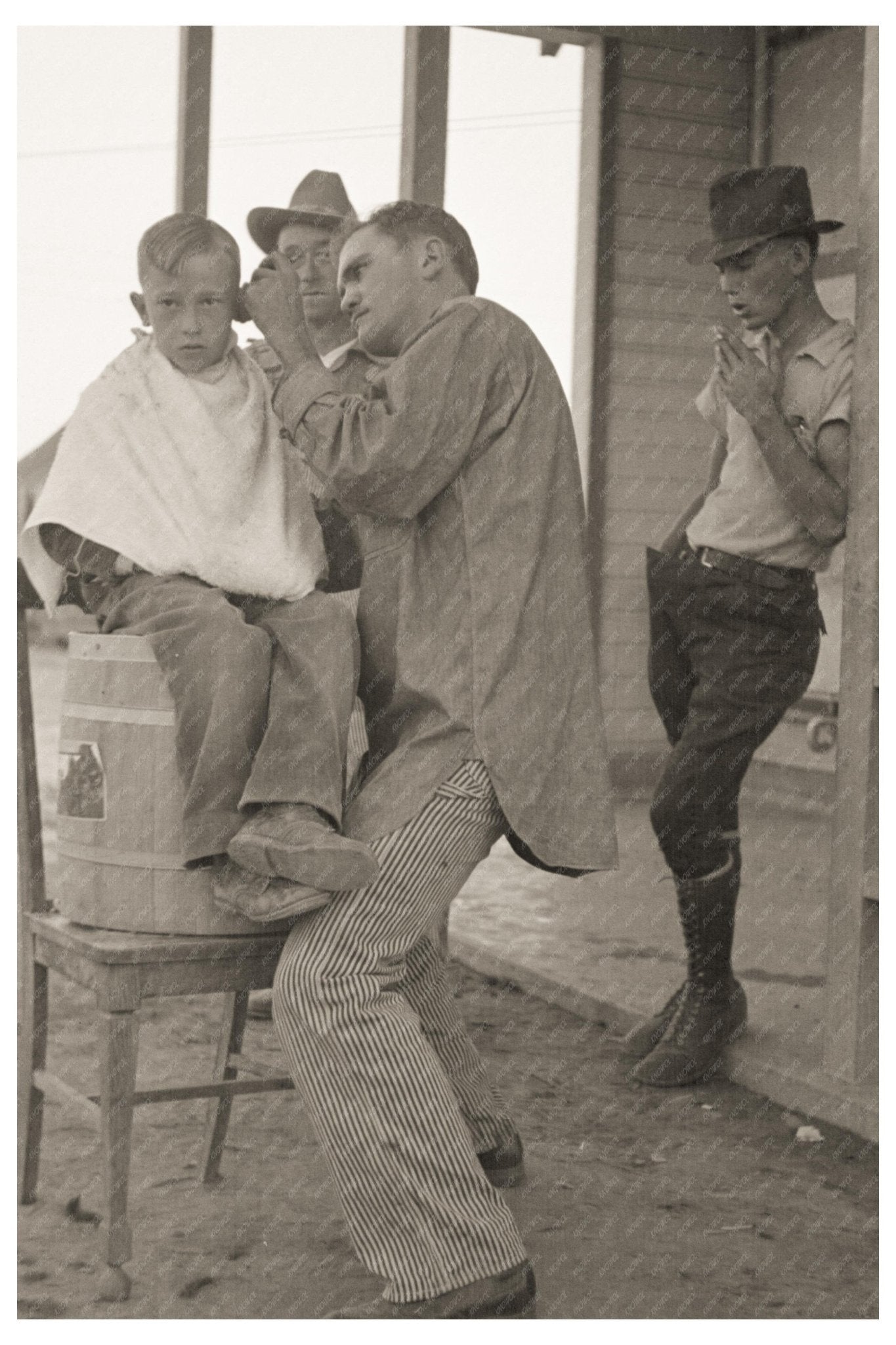 Vintage Barber Shop in Migrant Camp Kern County California 1936 - Available at KNOWOL