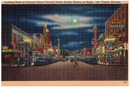 Vintage Las Vegas Night View Fremont Street 1930 - 1945 - Available at KNOWOL