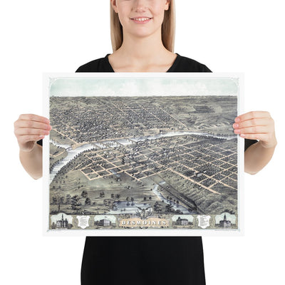 Vintage Map of Des Moines, Iowa from 1868: Restored Reproduction - Available at KNOWOL