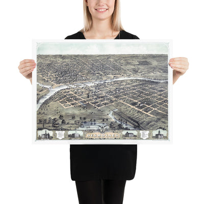 Vintage Map of Des Moines, Iowa from 1868: Restored Reproduction - Available at KNOWOL