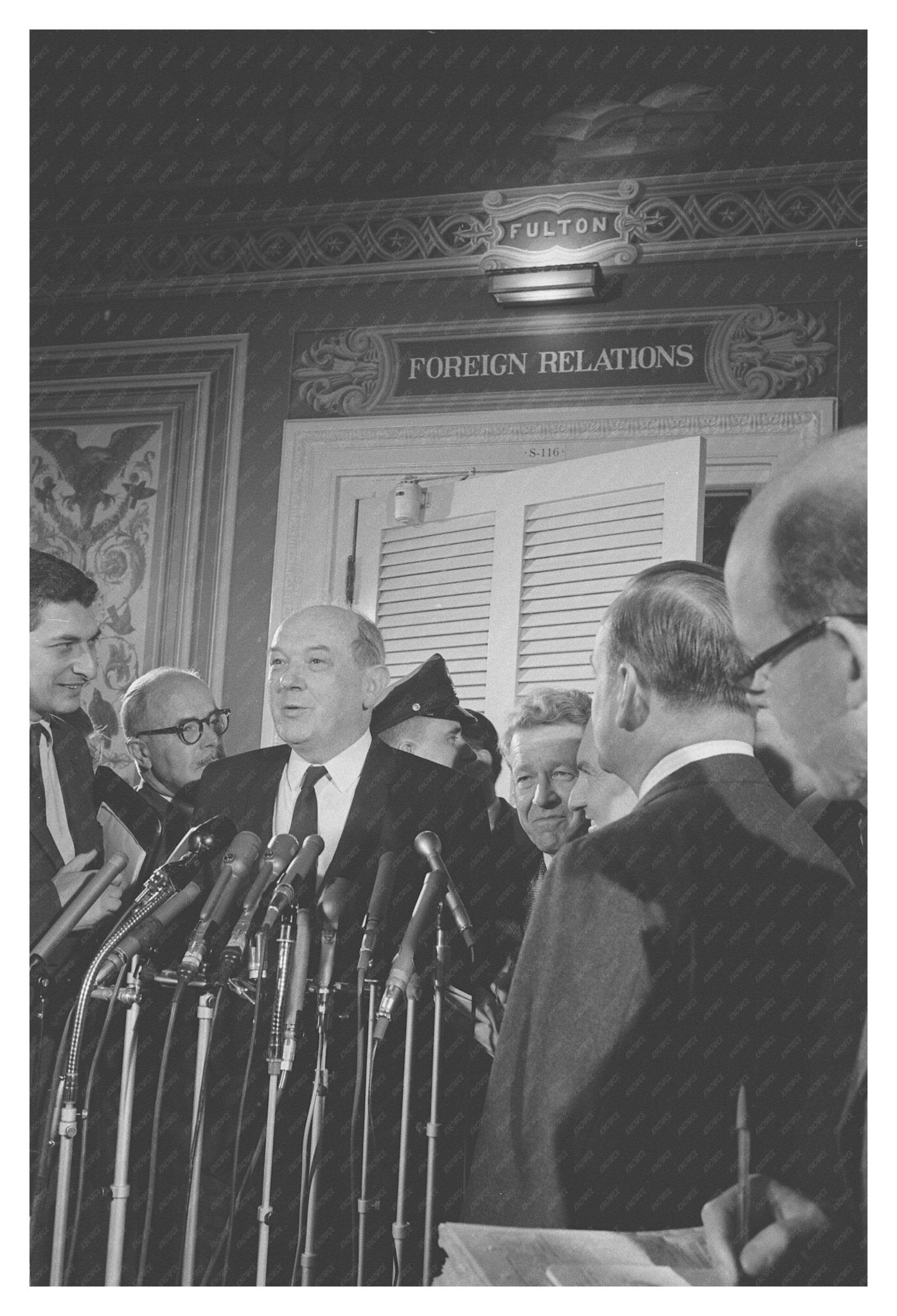 Vintage Photo of Secretary of State Dean Rusk at Senate Meeting with Microphones - Available at KNOWOL