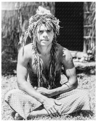 Vintage Photo of Young Adult in Traditional Rarotonga Clothing 1930 - 1940 - Available at KNOWOL