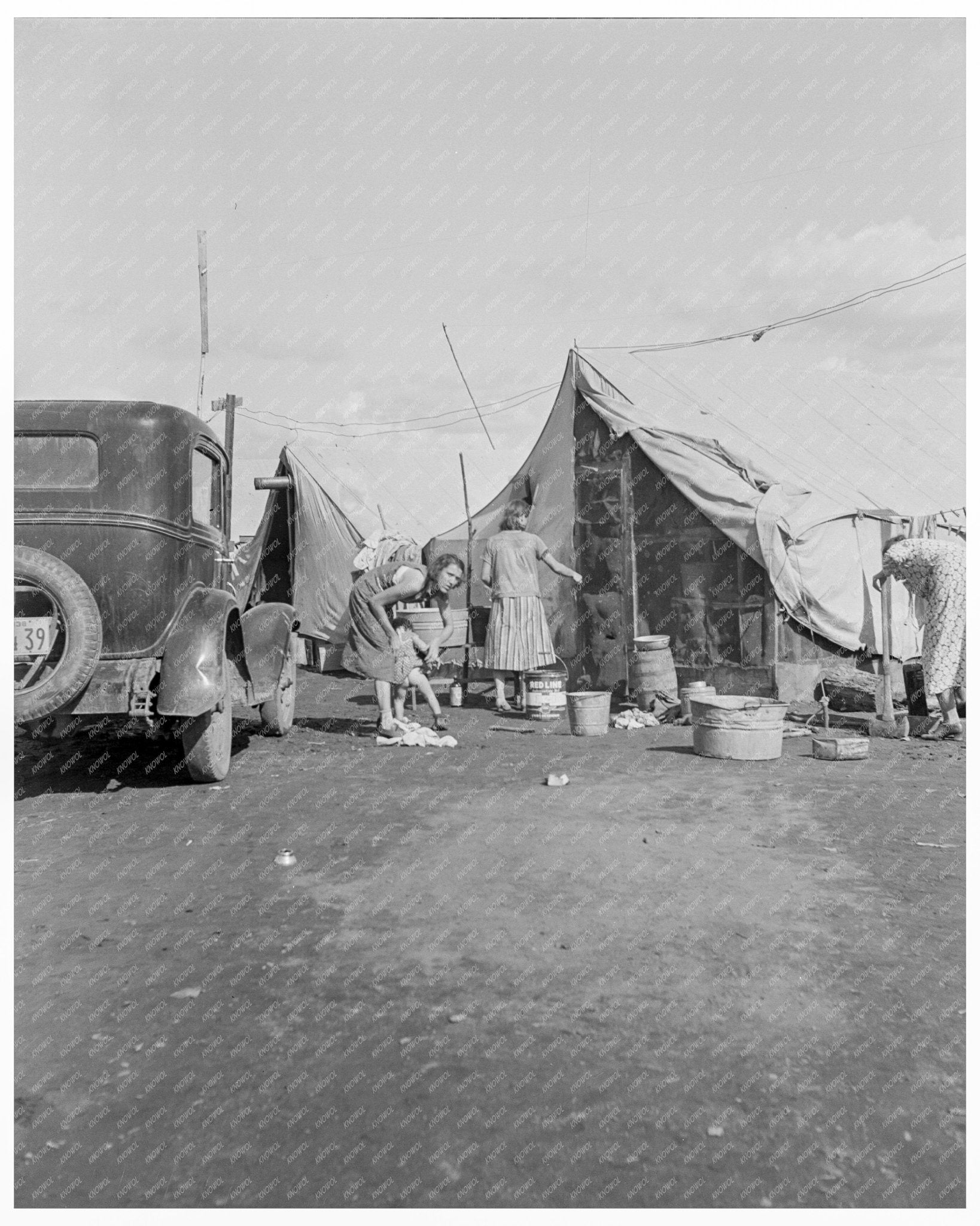 Vintage Photograph of Auto Camp for Migrant Citrus Workers Tulare County California 1938 - Available at KNOWOL