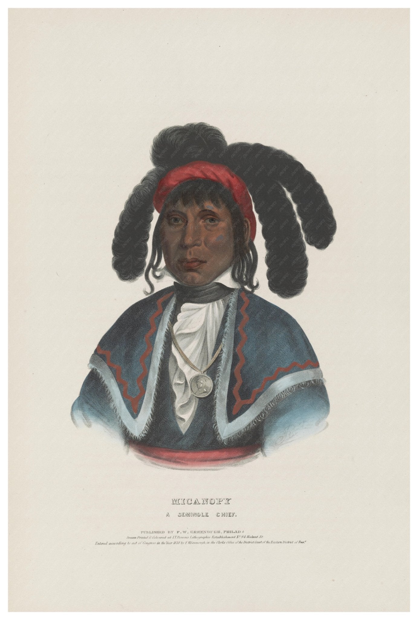 Vintage Print of Seminole Chief Micanopy Portrait by F. W. Greenough Philadelphia - Available at KNOWOL
