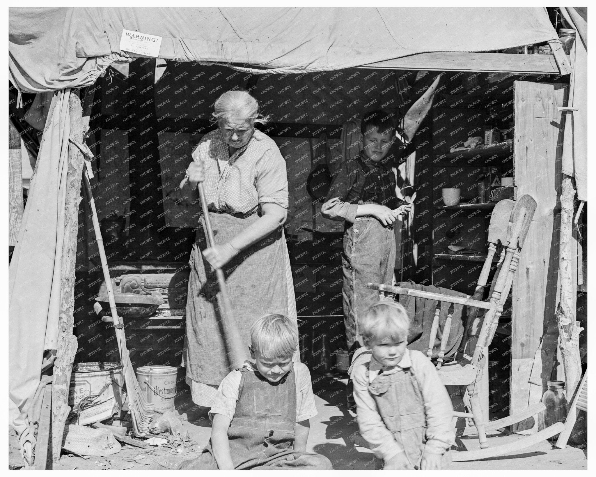 Vintage Woman with Grandchildren at Kern County Camp 1936 - Available at KNOWOL