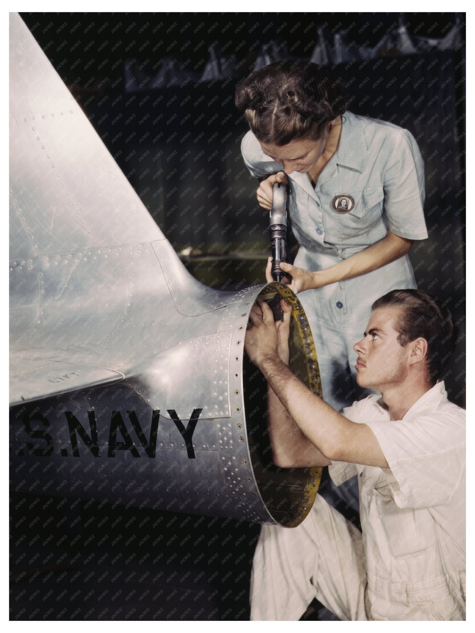 Virginia Davis Supervises Trainee at Naval Air Base 1942 - Available at KNOWOL