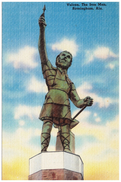 Vulcan Iron Man Statue Postcard Birmingham 1930 - 1945 - Available at KNOWOL