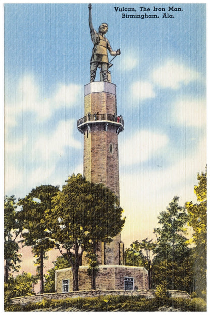 Vulcan Iron Man Statue Postcard Birmingham Alabama 1930 - 1945 - Available at KNOWOL