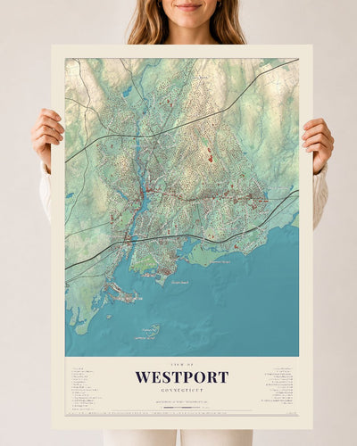Westport, Connecticut map print, 24 x 36 archival matte print