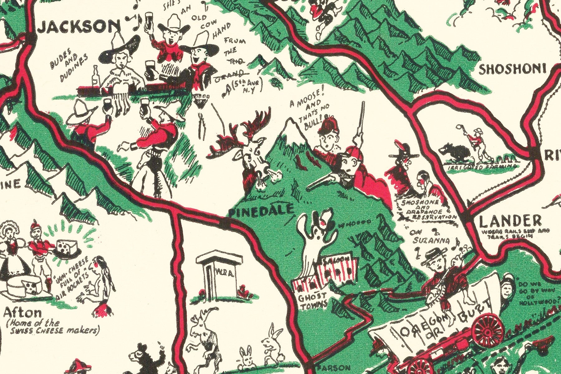 Whimsical "Paint - Brush" Map of Wyoming, 1938 - Available at KNOWOL