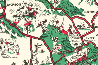 Whimsical "Paint - Brush" Map of Wyoming, 1938 - Available at KNOWOL