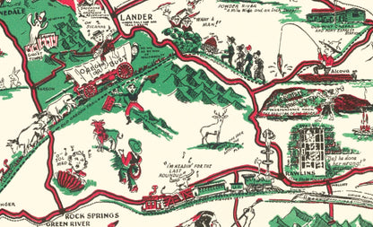 Whimsical "Paint - Brush" Map of Wyoming, 1938 - Available at KNOWOL