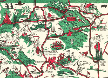 Whimsical "Paint - Brush" Map of Wyoming, 1938 - Available at KNOWOL