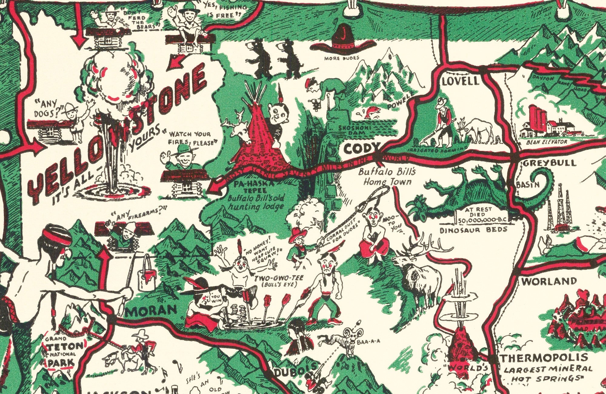 Whimsical "Paint - Brush" Map of Wyoming, 1938 - Available at KNOWOL