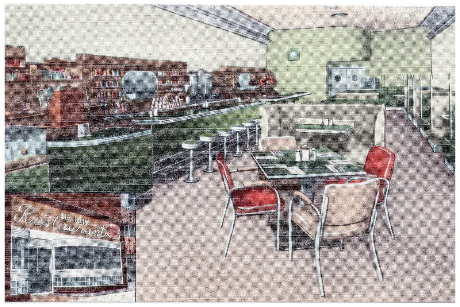 Wide Awake Restaurant Postcard 1930 - 1945 Vintage Diner Scene - Available at KNOWOL