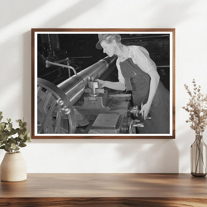 Woman Inspects M7 Gun at Milwaukee War Facility 1943 - Available at KNOWOL