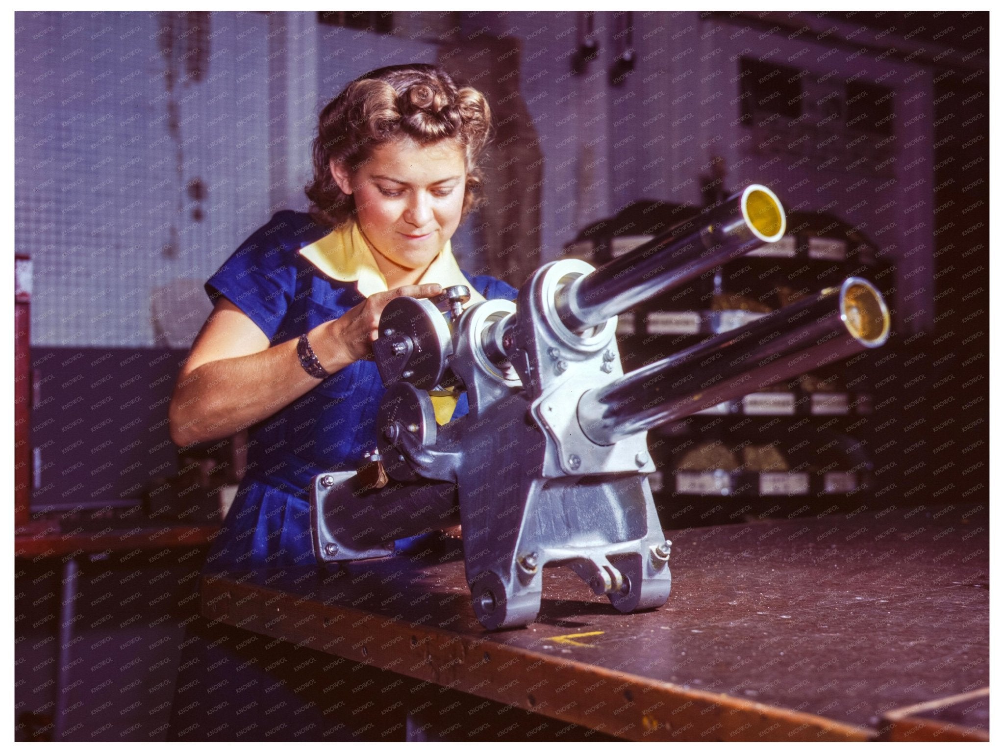 Woman Working on P - 51 Landing Gear October 1942 - Available at KNOWOL