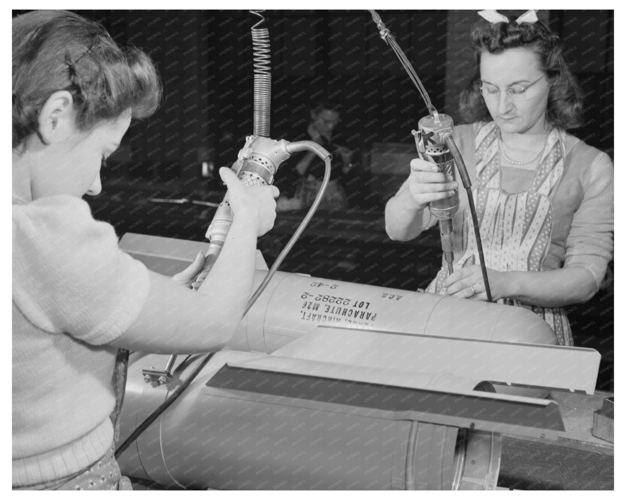 Women Assembling Parachute Flare Casings 1942 - Available at KNOWOL