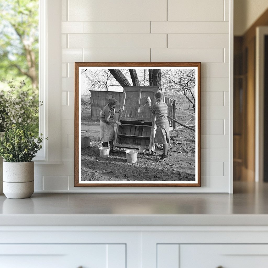 Women Cleaning Flood - Damaged Furniture in Indiana 1937 - Available at KNOWOL