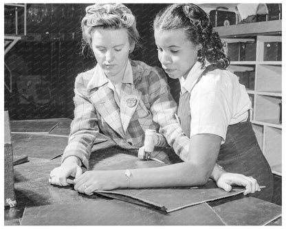 Women Cutting Sheet Metal at North American Aviation 1942 - Available at KNOWOL