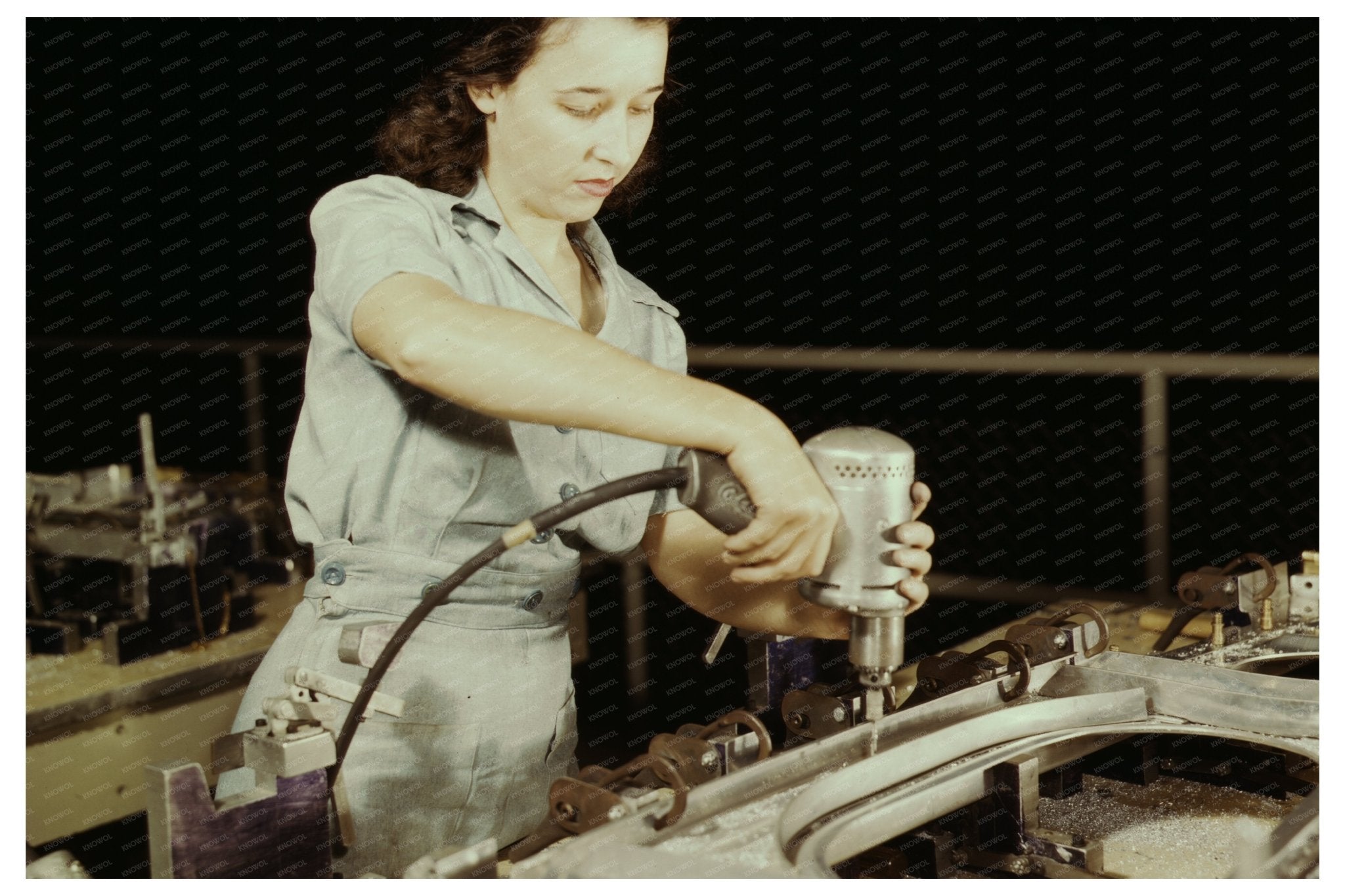 Women Drilling Wing Bulkhead at Consolidated Aircraft 1942 - Available at KNOWOL