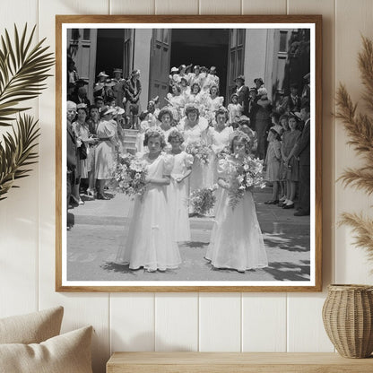 Women Exiting Church During Fiesta of the Holy Ghost 1942 - Available at KNOWOL