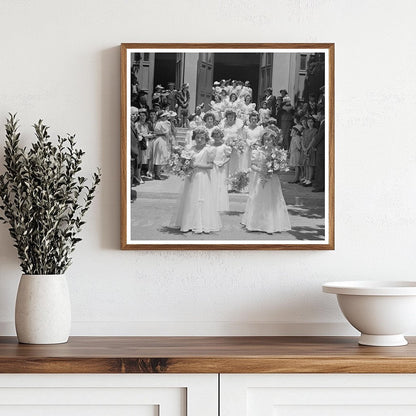 Women Exiting Church During Fiesta of the Holy Ghost 1942 - Available at KNOWOL