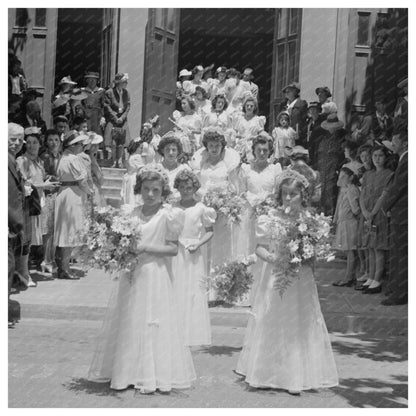 Women Exiting Church During Fiesta of the Holy Ghost 1942 - Available at KNOWOL