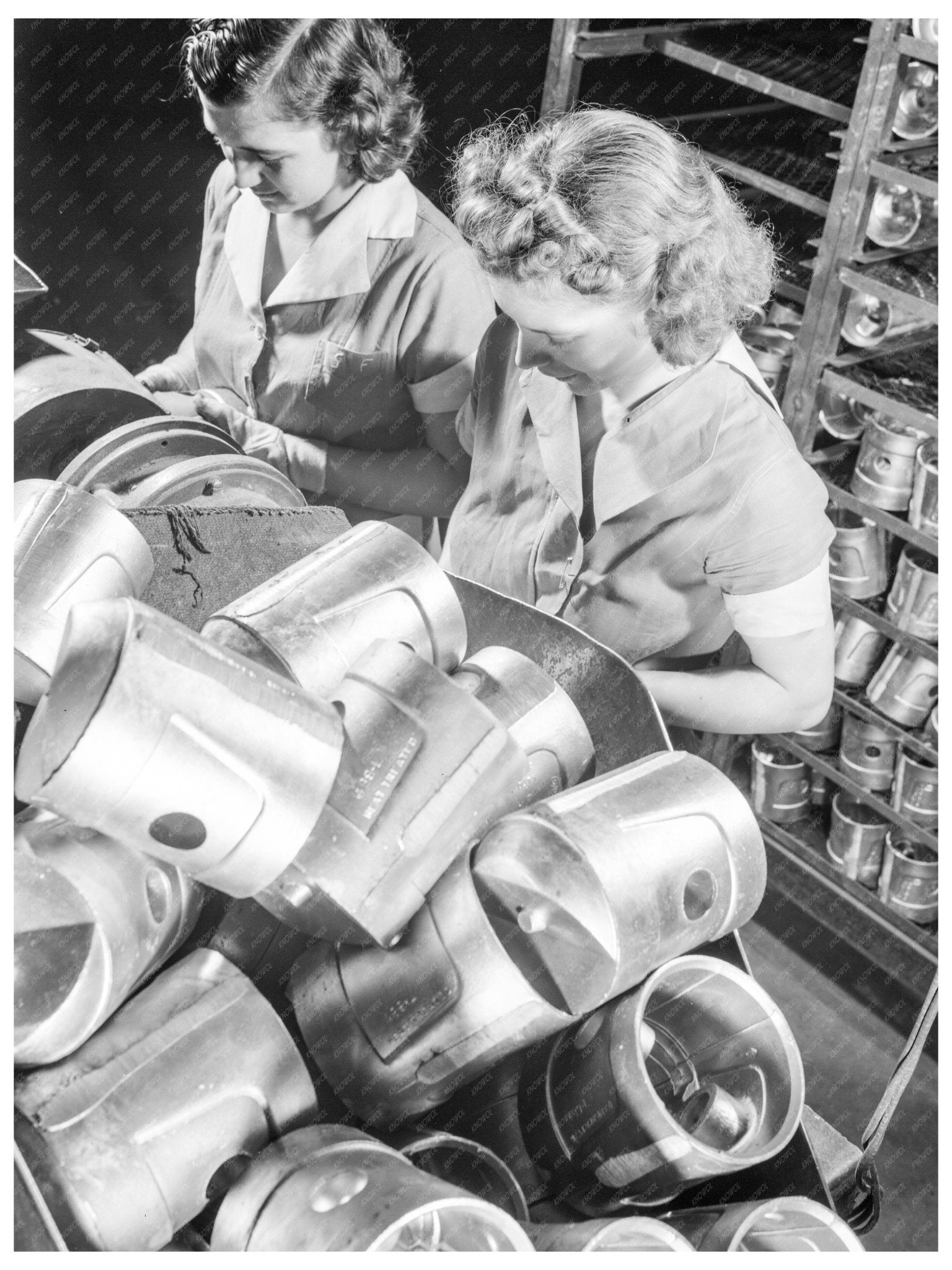 Women Inspecting Pistons for Hardness Testing February 1942 - Available at KNOWOL