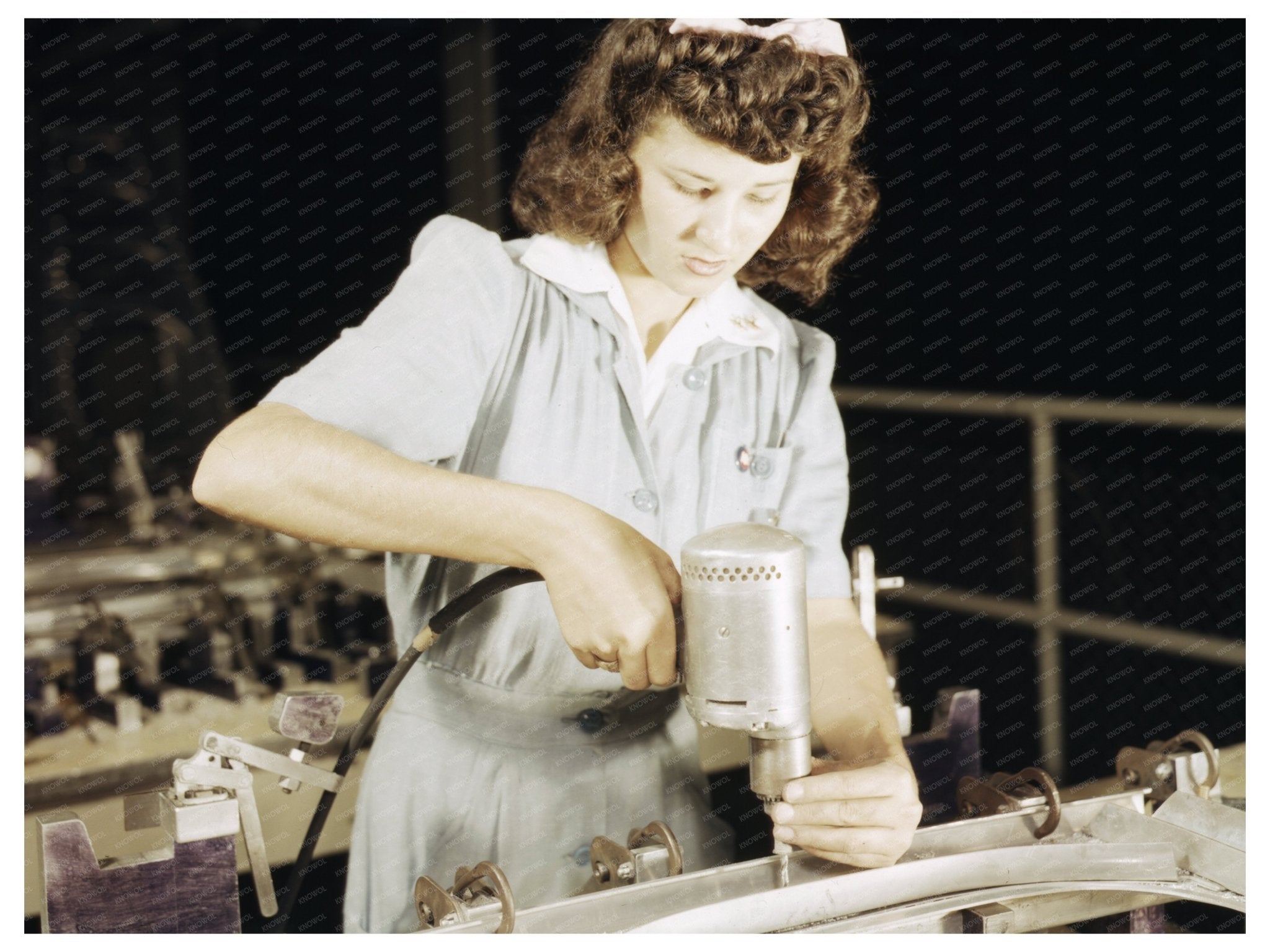 Women Workers Drilling Wing Bulkhead at Consolidated Aircraft 1942 - Available at KNOWOL