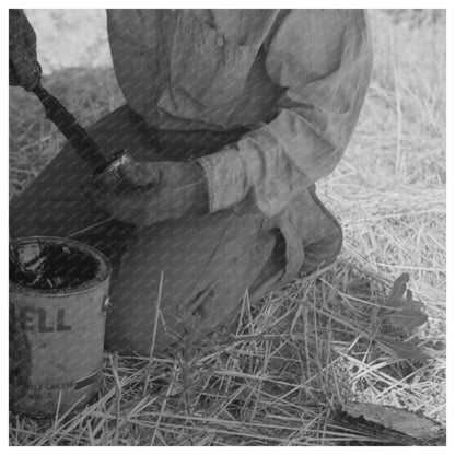 Worker Greasing Combine in Walla Walla County 1941 - Available at KNOWOL