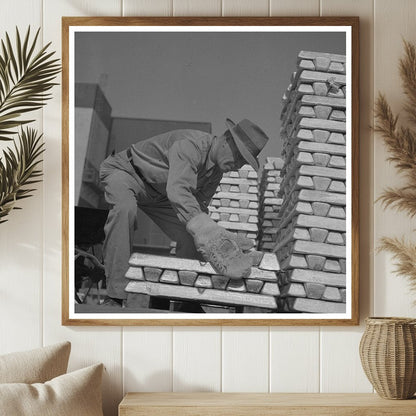 Workers Handling Hot Magnesium Ingots 1943 - Available at KNOWOL