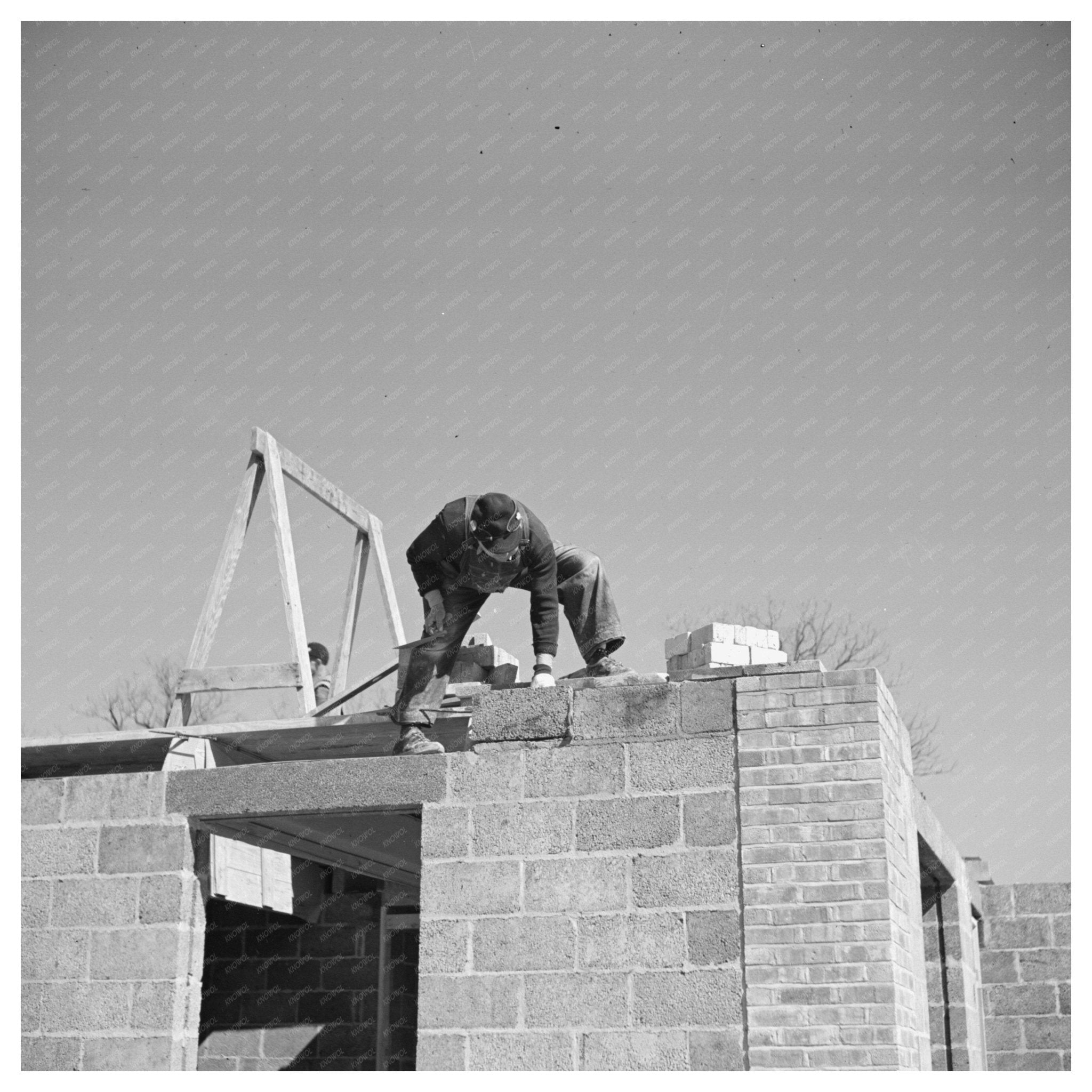 Workers Placing Cinder Blocks in Greendale Wisconsin 1937 - Available at KNOWOL