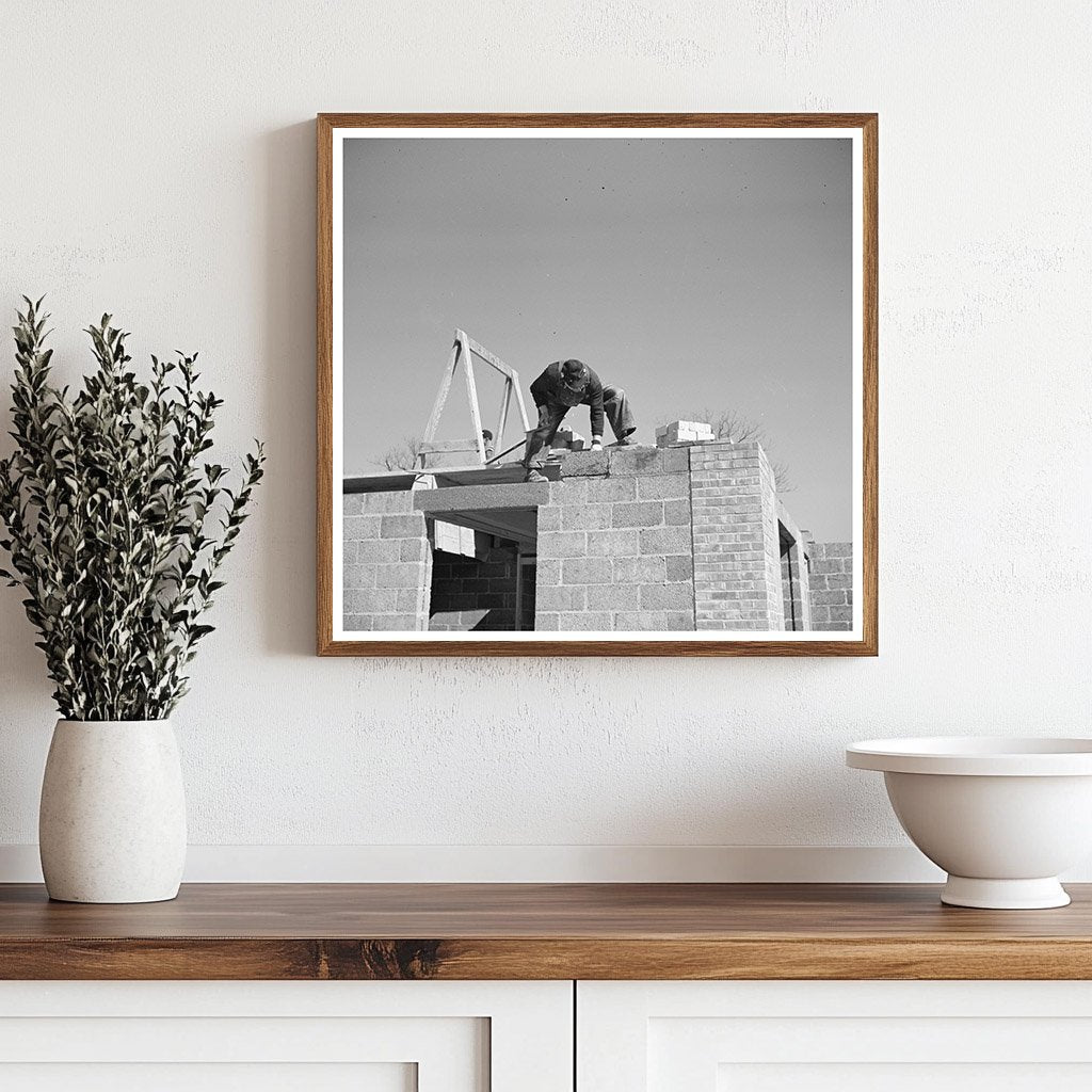 Workers Placing Cinder Blocks in Greendale Wisconsin 1937 - Available at KNOWOL