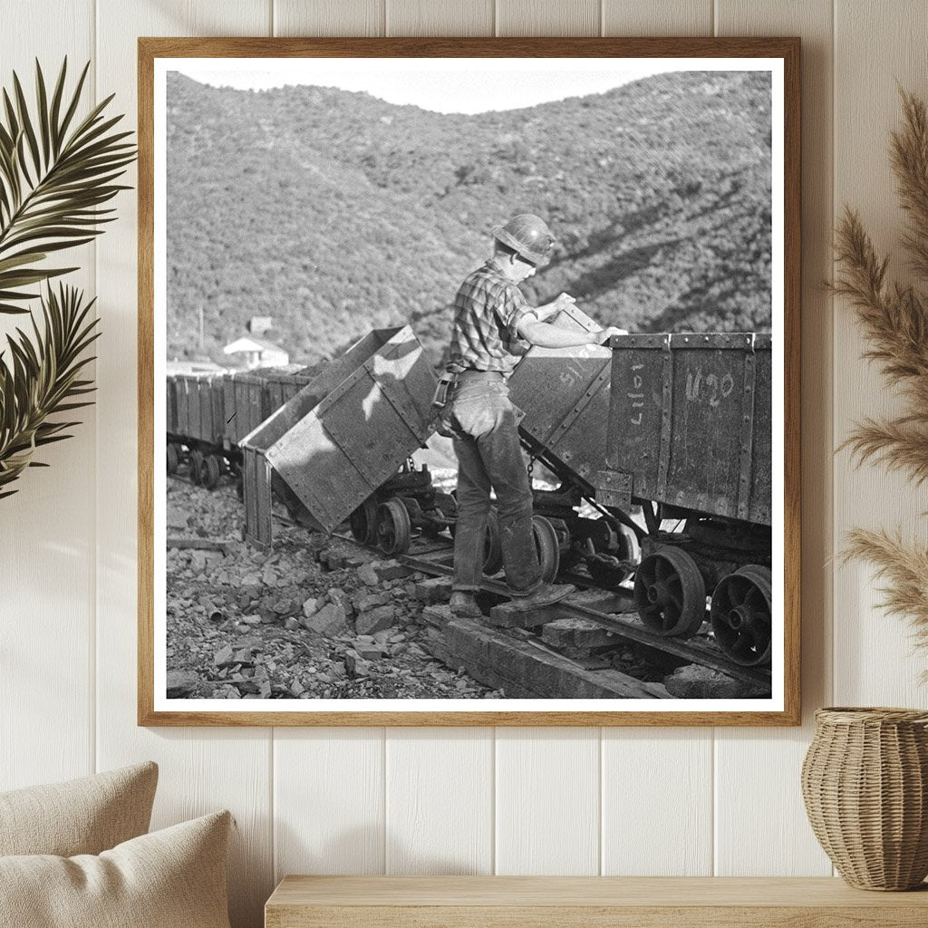 Workman Detaching Mine Cars at Boriana Mine Circa 1940 - Available at KNOWOL