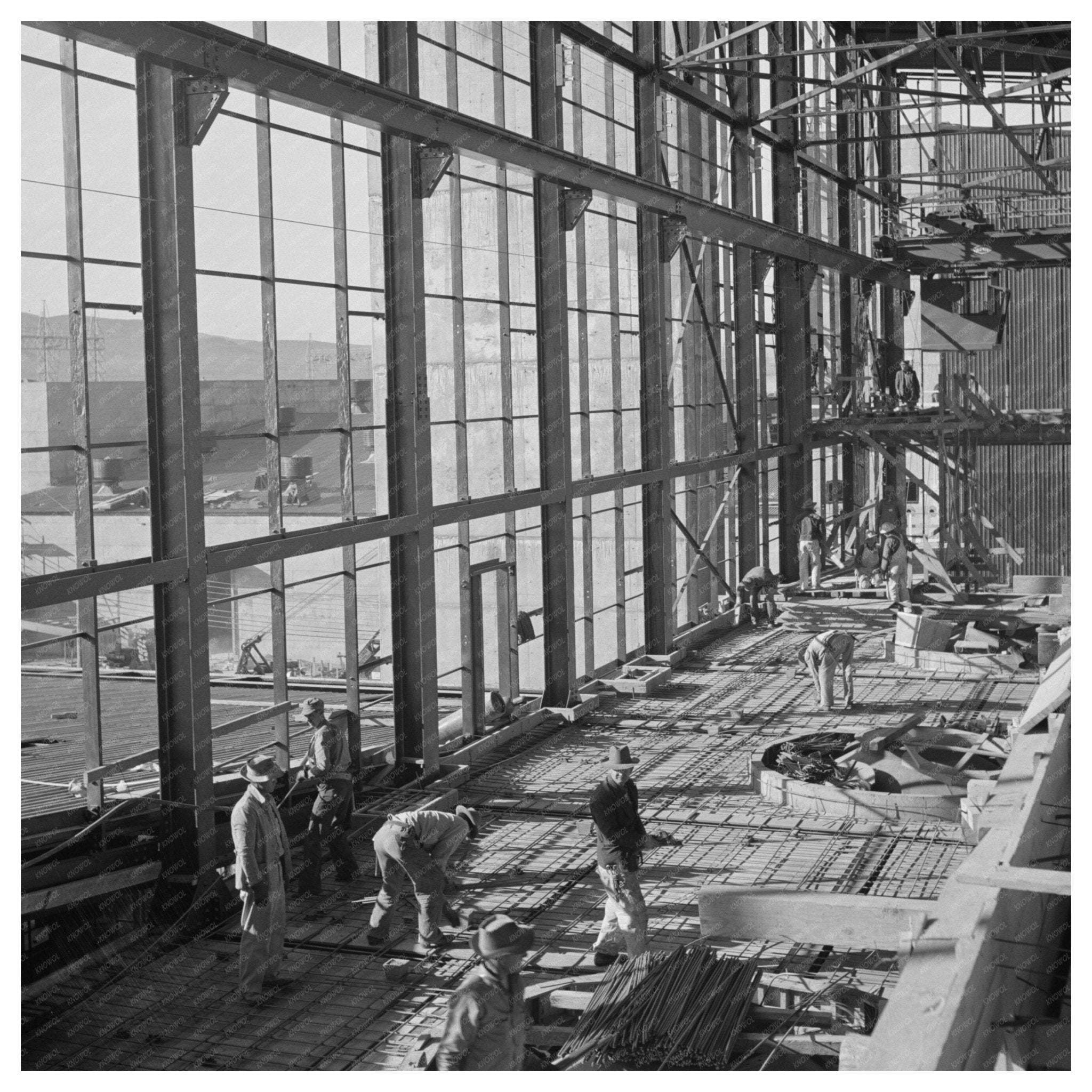 Workmen in Steel Structure at Basic Magnesium Plant 1940s - Available at KNOWOL