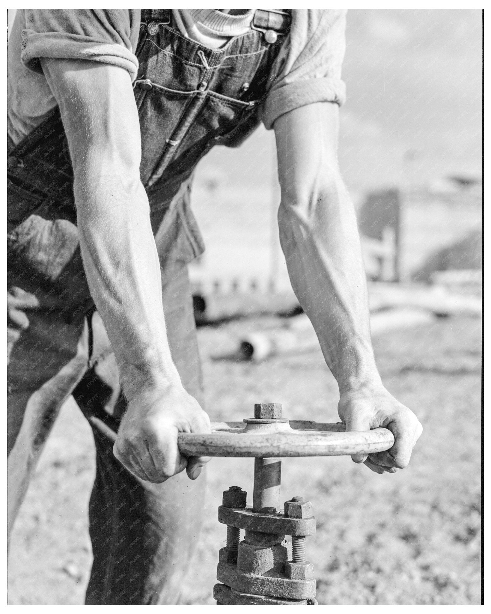 Workmen Open Valve on Pipeline During Fort Loudoun Dam Construction June 1942 - Available at KNOWOL