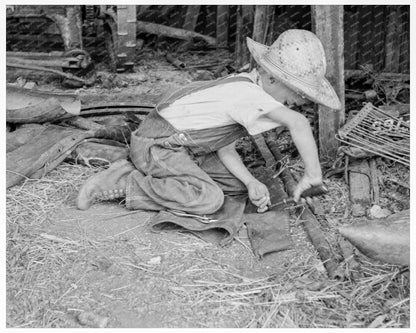 Young Farm Boy Making Leather Holster Oregon 1939 - Available at KNOWOL